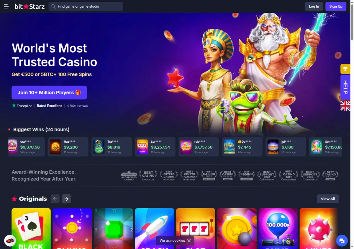 The BitStarz home page opened from the server on 25 September 2026