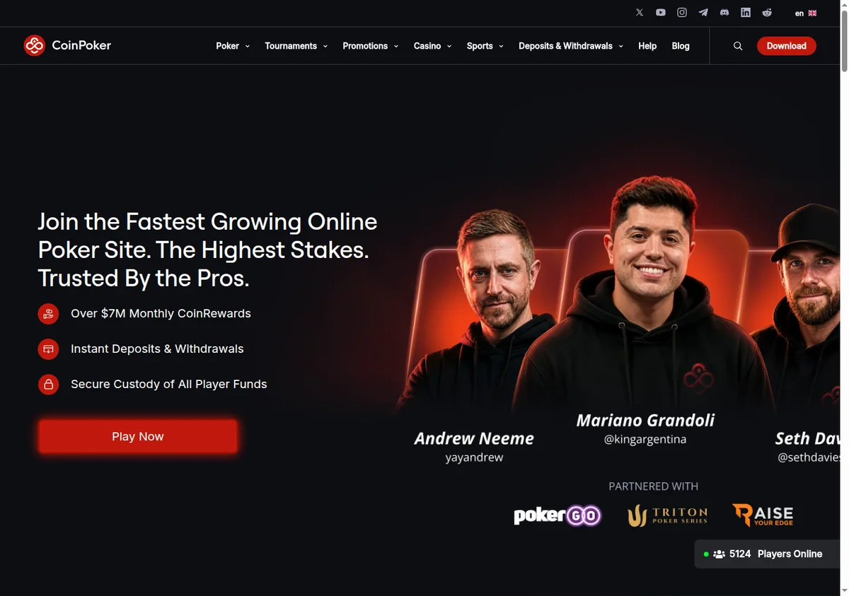 The CoinPoker home page opened from the server on 25 September 2026